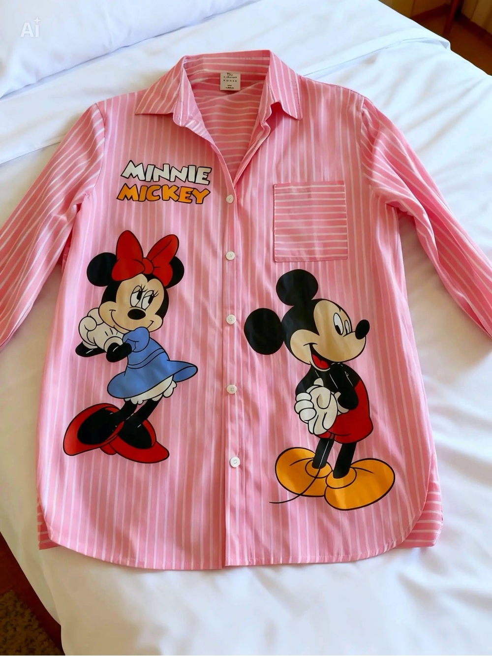Disney Mickey Mouse Pink Striped Button-Up Shirt – Size M